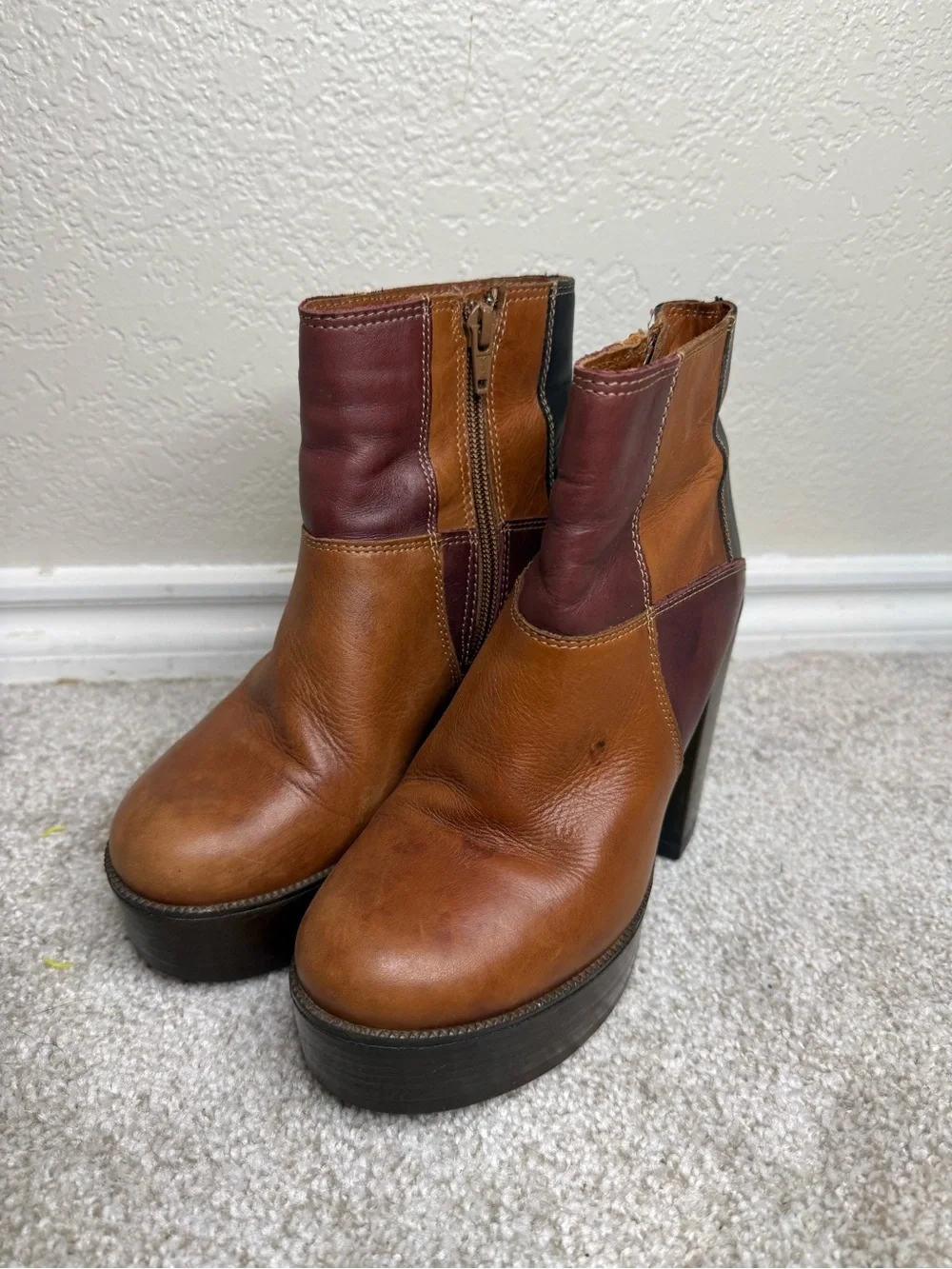 Vintage Y2K Steve Madden Patchwork Leather Platform Ankle Boots